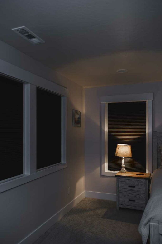 blackout window treatments installed in the bedroom Blind Guy of Tri-Cities