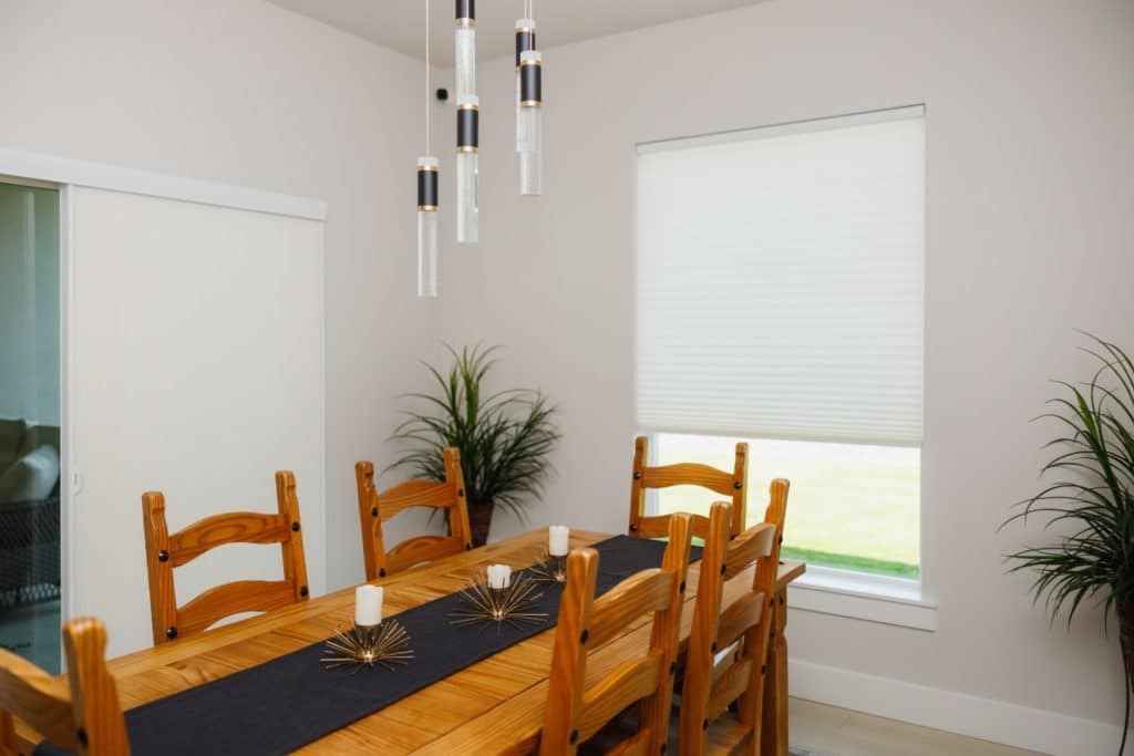 custom blinds installed in the dining area of a Kennewick home