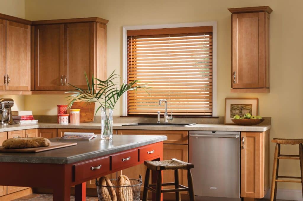 faux wood blinds window treatments for kitchen